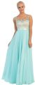 Floral Embroidered Mesh Bodice Long Formal Prom Dress in Mint